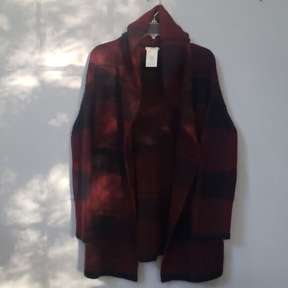 Matty M Cardigan Womens S Long Oversize Hooded Knit Sweater Buffalo Plaid Cozy - Picture 1 of 5